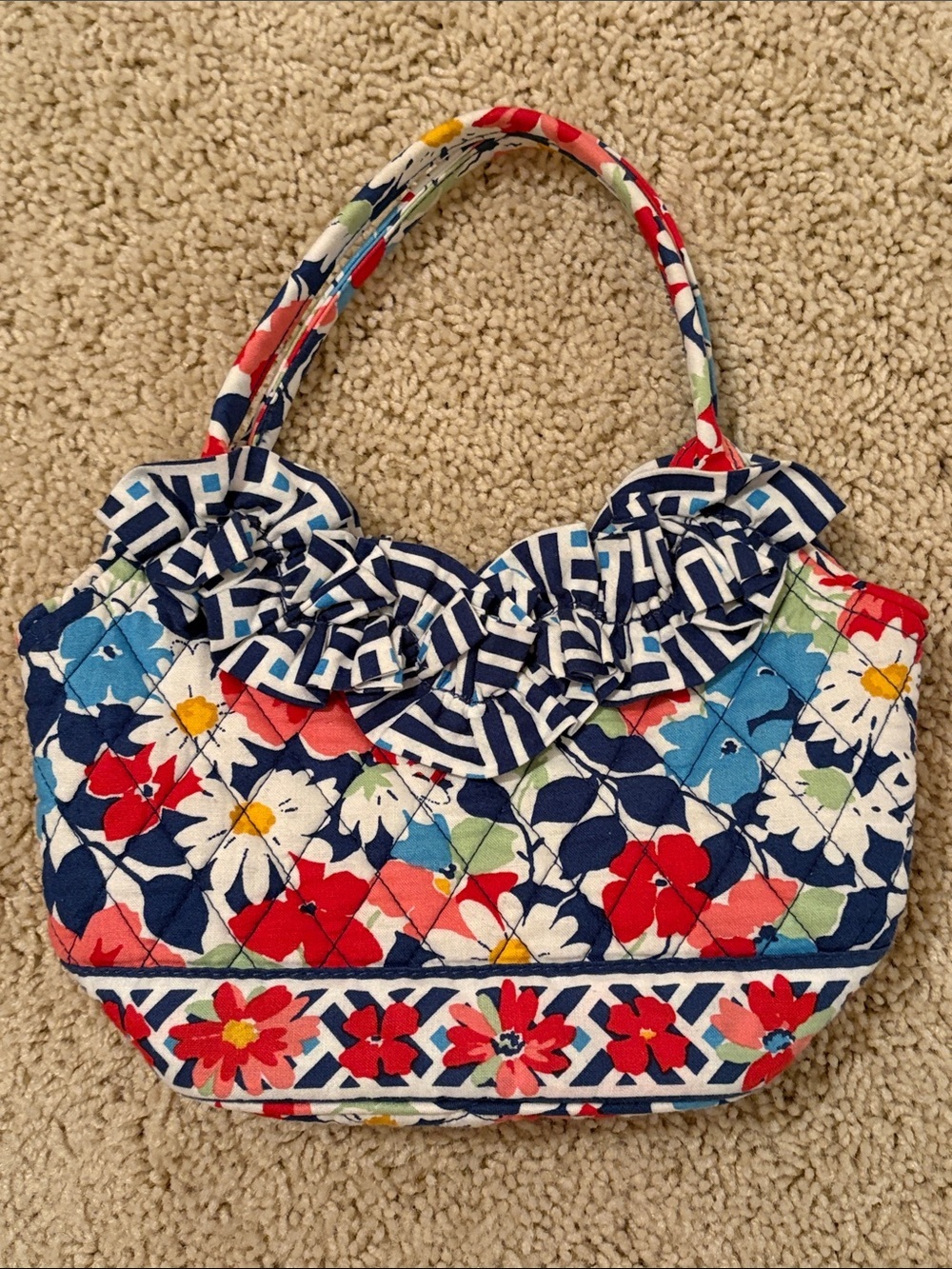 Vera Bradley Quilted Floral Ruffle Tote - Navy, Red, White, Blue